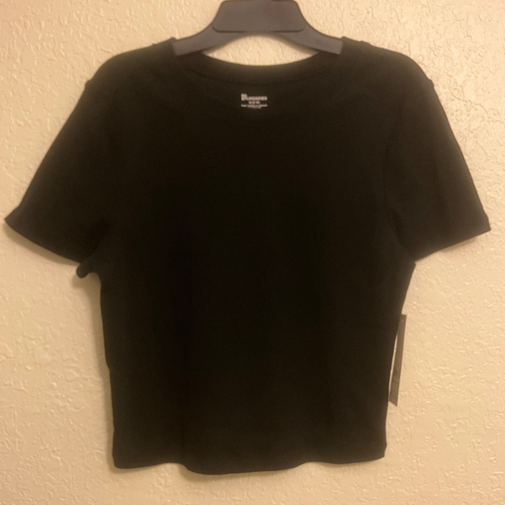 No Boundaries Women Crop Crew Tee 100% Cotton Black Soot Short Sleeve - XS/S/M